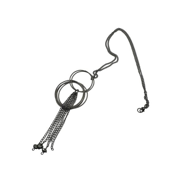 Black Metal Circle and Chain Tassle Necklace 40 inch - Picture 2 of 4